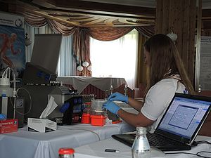Carolina Doerrier, Oroboros Instruments, preparing chemicals for the demo experiment with reference protocol 1 & 2.